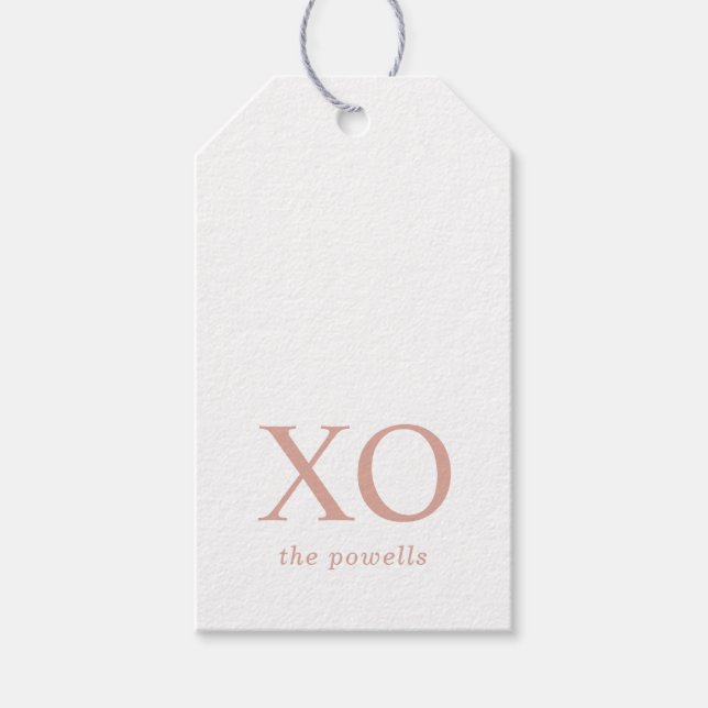 Etiqueta Para Presente XOXO Abraços e Beijos Rosa Mínimo Simples (Frente)