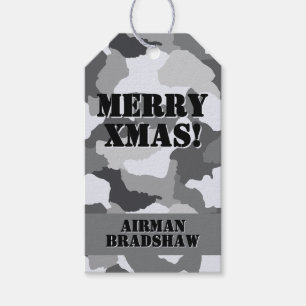 Etiqueta Para Presente Xtmas de Feliz Personalizada da Camuflagem de Cinz
