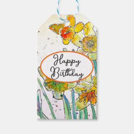Etiqueta Para Presente Yellow Daffodil Daffodils flower Watercolor