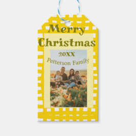 Etiqueta Para Presente Yellow white plaid retro Christmas holiday family 
