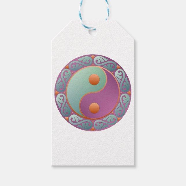 Etiqueta Para Presente Yin Yang Medallion Violet Turquoise (Frente)