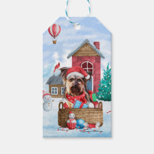 Etiqueta Para Presente Yorkshire Terrier Dog Na Casa De Neve