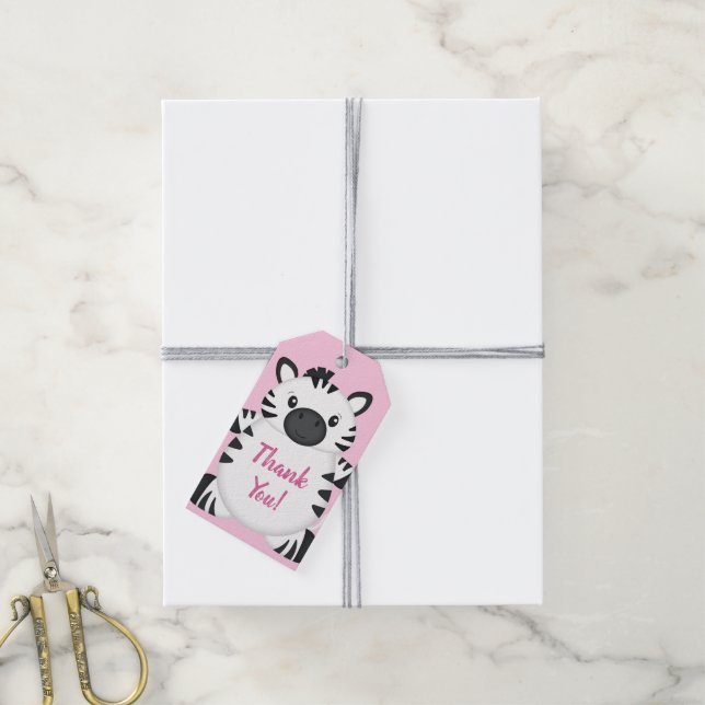Etiqueta Para Presente Zebra Chá de fraldas Safari Menina Rosa (Com cordão)