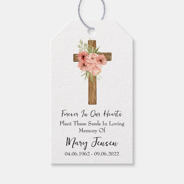 Etiqueta Para Presente Zinnia Cross Memorial Funeral Seed Packet  (Frente)