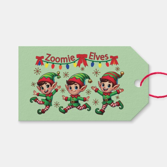 Etiqueta Para Presente Zoomie Elves Natal (Frente (horizontal))
