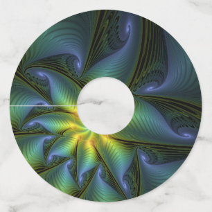 Etiqueta Para Taça De Vinho Abstrato Star, Ouro Verde brilhante Arte Fractal