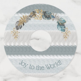 Etiqueta Para Taça De Vinho Alegria ao Natal da Folhagem Azul Moderna Mundial