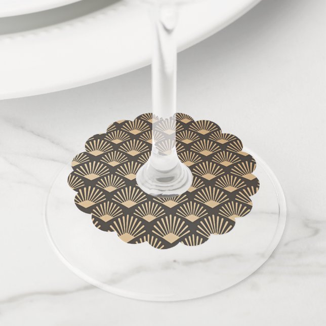 Etiqueta Para Taça De Vinho Art Deco Black and Dourado (Close Up)