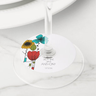 Etiqueta Para Taça De Vinho Arte Contemporânea Noveau Casamento Floral