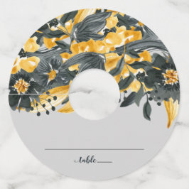 Etiqueta Para Taça De Vinho Assentos De Casamento Elegante Amarelo + Cinza