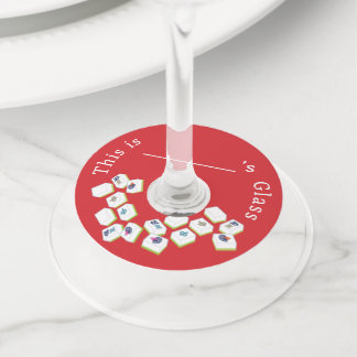 Etiqueta Para Taça De Vinho Azulejos Mahjong Dot Crak Bam RED