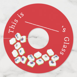Etiqueta Para Taça De Vinho Azulejos Mahjong Dot Crak Bam RED