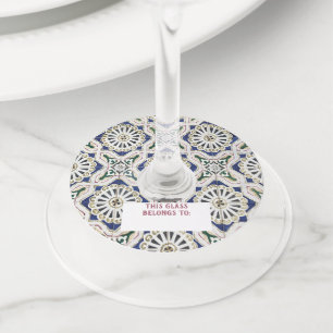 Etiqueta Para Taça De Vinho Azulejos Portugueses - Azulejo Colorido Geométric