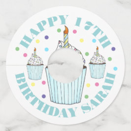 Etiqueta Para Taça De Vinho Bolo da Cupcake azul borrifador da Festa de aniver