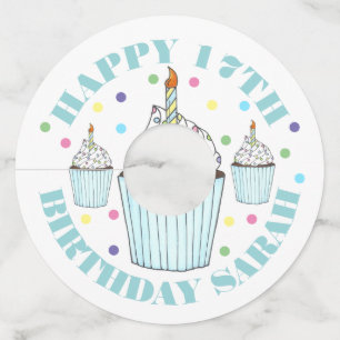 Etiqueta Para Taça De Vinho Bolo da Cupcake azul borrifador da Festa de aniver