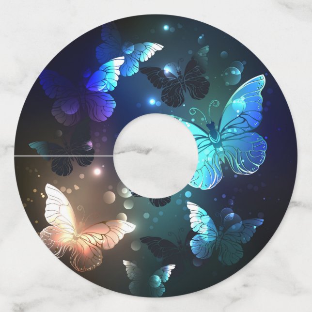 Etiqueta Para Taça De Vinho Borboleta Noturna Flutuante (Frente)