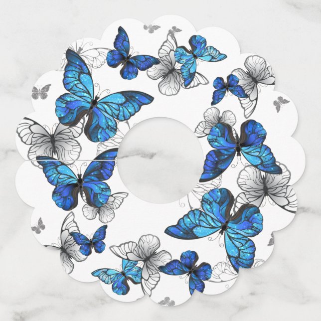 Etiqueta Para Taça De Vinho Borboletas Azuis Morpho (Frente)