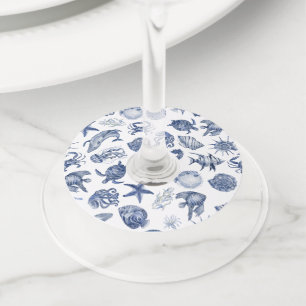 Etiqueta Para Taça De Vinho Casamento Azul Água Marinha Costeira Moderna