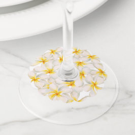 Etiqueta Para Taça De Vinho Casamento com flores brancas amarelas Frangipani