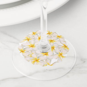 Etiqueta Para Taça De Vinho Casamento com flores brancas amarelas Frangipani