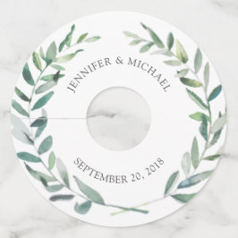 Etiqueta Para Taça De Vinho Casamento de noiva de folhas de aquarela botânica