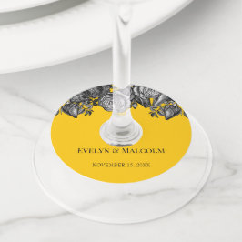 Etiqueta Para Taça De Vinho Casamento Dourado de Goldenrod de Rosas Negras e B