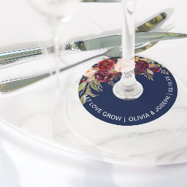 Etiqueta Para Taça De Vinho Casamento Floral Burgundy Azul Naval