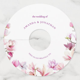 Etiqueta Para Taça De Vinho Casamento Floral de Magnólia com Elegância Moderna