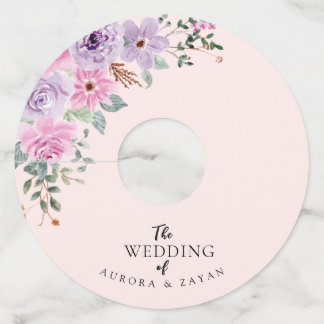 Etiqueta Para Taça De Vinho Casamento Floral em Aquarela Rosa Elegante