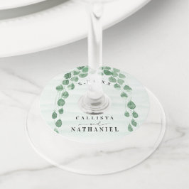 Etiqueta Para Taça De Vinho Casamento Oval Dourado de Sage Green Eucalyptus Ga