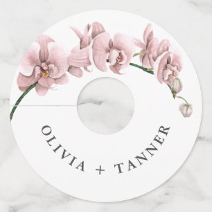 Etiqueta Para Taça De Vinho Casamento Tropical com Orquídeas Cor-de-Água Rosa