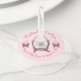 Etiqueta Para Taça De Vinho Celebração de Chá de Bebê Rosa Nupcial Cupcake Doc