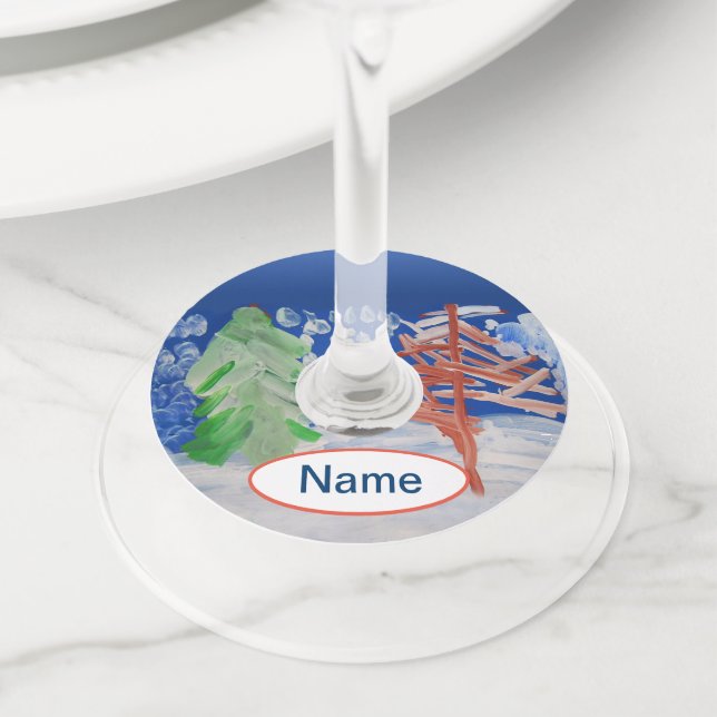 Etiqueta Para Taça De Vinho Cena de inverno (Close Up)