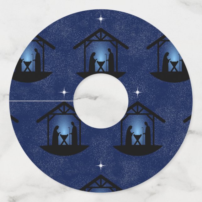 Etiqueta Para Taça De Vinho Cena de Natal Religiosa (Frente)