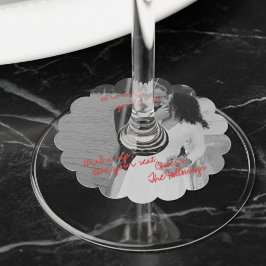 Etiqueta Para Taça De Vinho Charme de Vinho de Casamento de Foto Branca e Pret