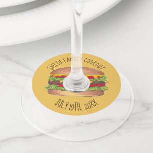 Etiqueta Para Taça De Vinho Cheeseburger Cookout Picnic Hamburger Burger