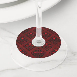 Etiqueta Para Taça De Vinho Cor damasco Rosa de Casamento Gótico Vintage Red