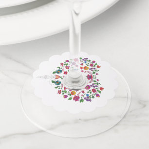 Etiqueta Para Taça De Vinho Coração em Forma de Floral