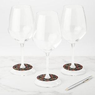 Etiqueta Para Taça De Vinho Corações Vermelhos 3D Dourados e Pretos