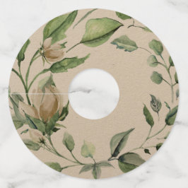 Etiqueta Para Taça De Vinho Coroa Floral de Aquarela Vintage Branco Creme