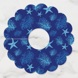 Etiqueta Para Taça De Vinho Costume de Aqua-teal blue starfish-coral-w