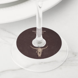 Etiqueta Para Taça De Vinho Crânio de Touro Rústico Marrom Country Western
