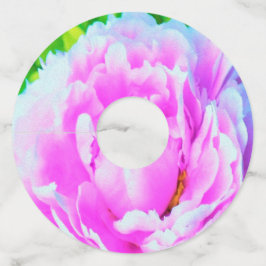 Etiqueta Para Taça De Vinho Detalhe impressionante da Flor de Peony Rosa Dupla