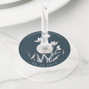 Etiqueta Para Taça De Vinho Dragas de Vidro ⎢ Vidro de Casamento Dreamy Flor