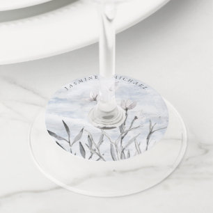 Etiqueta Para Taça De Vinho Dreamy Floral Blue ⎢ Vidro de Casamento
