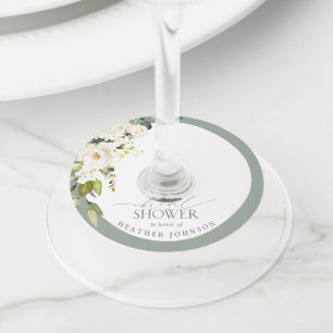 Etiqueta Para Taça De Vinho Elegant White Gray Green Watercolor Bridal Shower