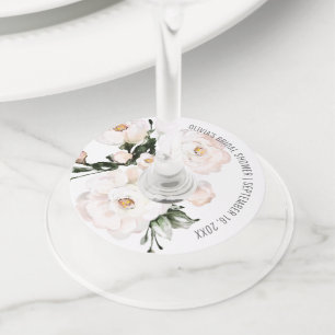 Etiqueta Para Taça De Vinho Elegante Favor de Chuveiro de Noiva Floral Rosa Be