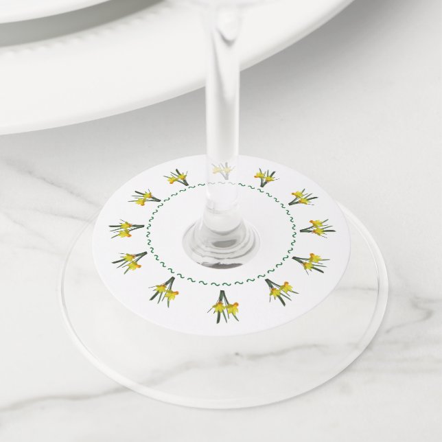 Etiqueta Para Taça De Vinho Etiqueta de Vidro - Daffodils e Calendário (Close Up)