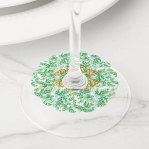 Etiqueta Para Taça De Vinho Etiqueta de Vidro de Folhagem Verde