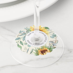 Etiqueta Para Taça De Vinho Favor de Casamento Eucalyptus Sunflower Elegante